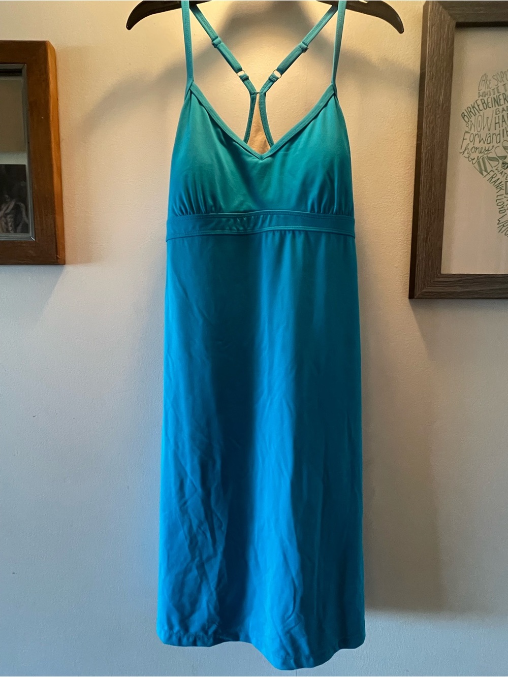 Athleta Strappy V-Neck casual dress, teal blue